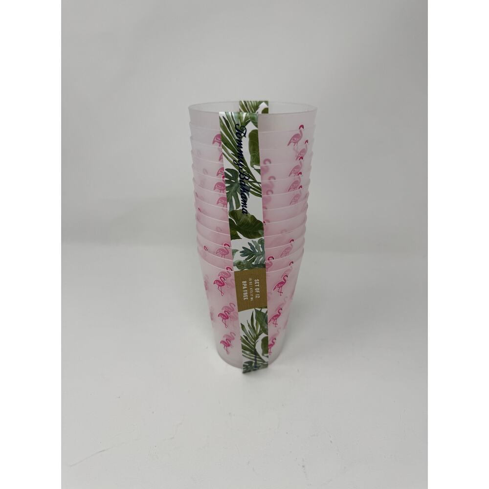 Tommy Bahama Tropical Flamingo BPA Free Tumbler 12pc Set 16oz New